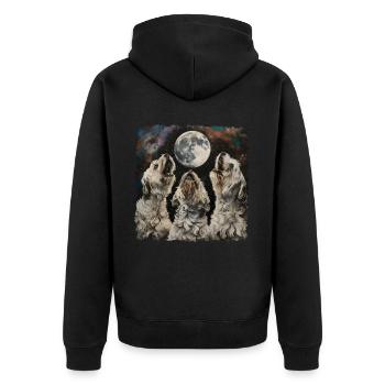 Havaneser Hund Heulender Mond - Unisex Premium Bio Zip Hoodie - Schwarz - Hinten - Nico (187cm)