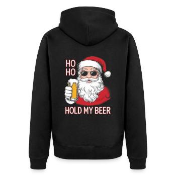 Bier Ugly Christmas Weihnachten Xmas Santa Claus - Unisex Premium Bio Zip Hoodie - Schwarz - Hinten - Nico (187cm)