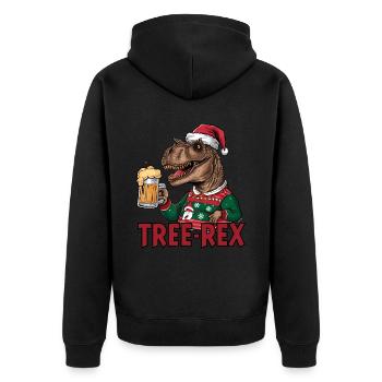 Dino Trex Ugly Christmas Weihnachten Xmas Bier - Unisex Premium Bio Zip Hoodie - Schwarz - Hinten - Nico (187cm)