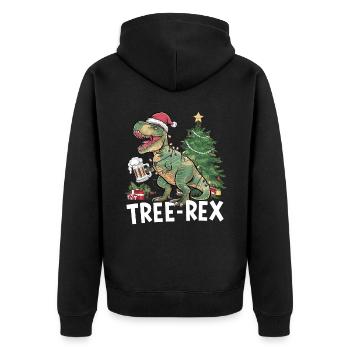 Dino Trex Ugly Christmas Weihnachten Xmas Bier - Unisex Premium Bio Zip Hoodie - Schwarz - Hinten - Nico (187cm)