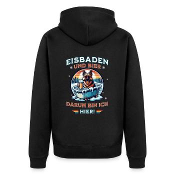 Eisbaden Schäferhund Bier Design Winterspaß - Unisex Premium Bio Zip Hoodie - Schwarz - Hinten - Nico (187cm)