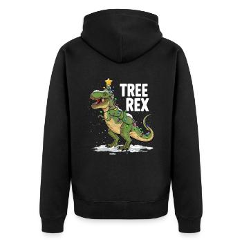 Dino Trex Ugly Christmas Weihnachten Xmas Bier - Unisex Premium Bio Zip Hoodie - Schwarz - Hinten - Nico (187cm)