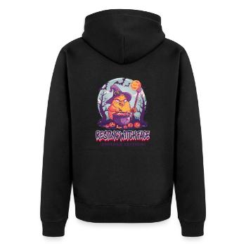 Halloween Huhn Ruhendes Hexengesicht - Unisex Premium Bio Zip Hoodie - Schwarz - Hinten - Nico (187cm)