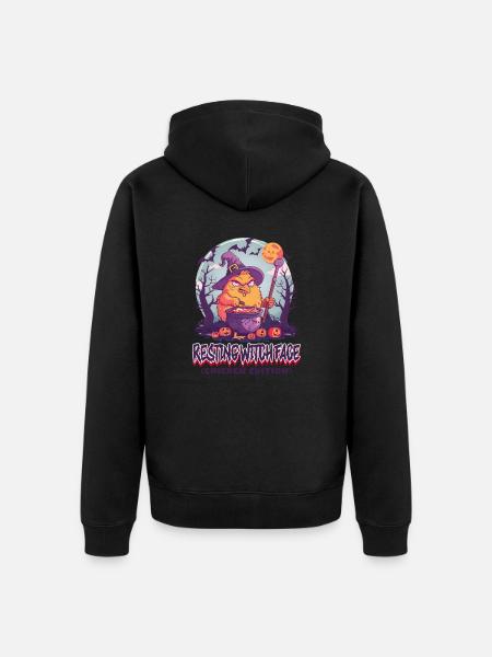 Halloween Chicken Resting Witch Face - Unisex Premium Organic Zip Hoodie - black