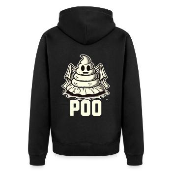 Lustiges Kackhaufen Gespenst Poo Anstatt Boo - Unisex Premium Bio Zip Hoodie - Schwarz - Hinten - Nico (187cm)