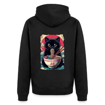 Katzen Ramen Nudel Japaner Anime Manga Kawaii - Unisex Premium Bio Zip Hoodie - Schwarz - Hinten - Nico (187cm)