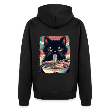 Katzen Ramen Nudel Japaner Anime Manga Kawaii - Unisex Premium Bio Zip Hoodie - Schwarz - Hinten - Nico (187cm)