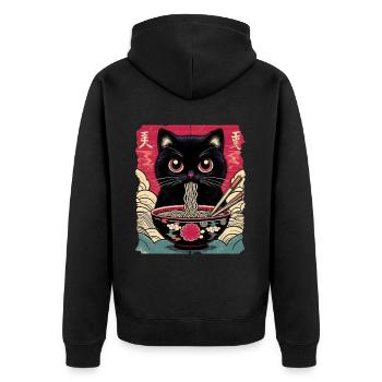 Katzen Ramen Nudel Japaner Anime Manga Kawaii - Unisex Premium Bio Zip Hoodie - Schwarz - Hinten - Nico (187cm)