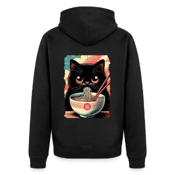 Katzen Ramen Nudel Japaner Anime Manga Kawaii - Unisex Premium Bio Zip Hoodie - Schwarz - Hinten - Nico (187cm)