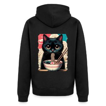 Katzen Ramen Nudel Japaner Anime Manga Kawaii - Unisex Premium Bio Zip Hoodie - Schwarz - Hinten - Nico (187cm)