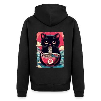 Katzen Ramen Nudel Japaner Anime Manga Kawaii - Unisex Premium Bio Zip Hoodie - Schwarz - Hinten - Nico (187cm)