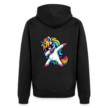 Einhorn Tupfende Überraschung Regenbogenmädchen - Unisex Premium Bio Zip Hoodie - Schwarz - Hinten - Nico (187cm)