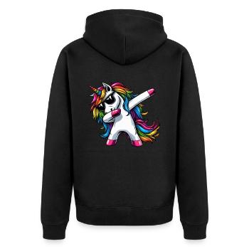 Einhorn Tupfende Überraschung Regenbogenmädchen - Unisex Premium Bio Zip Hoodie - Schwarz - Hinten - Nico (187cm)