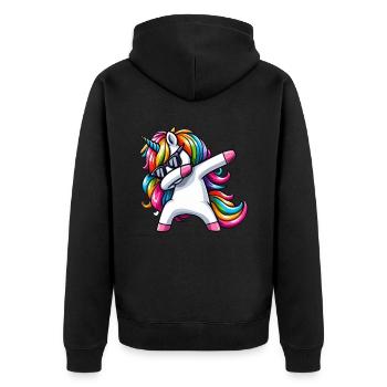 Einhorn Tupfende Überraschung Regenbogenmädchen - Unisex Premium Bio Zip Hoodie - Schwarz - Hinten - Nico (187cm)