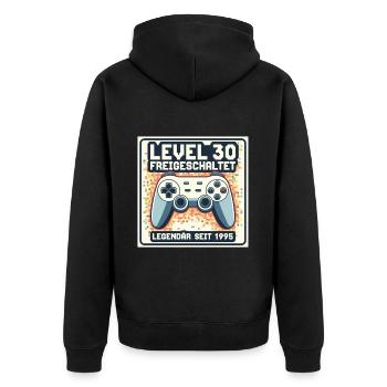 Level 30 Freigeschaltet Legendär Seit 1995 - Unisex Premium Bio Zip Hoodie - Schwarz - Hinten - Nico (187cm)