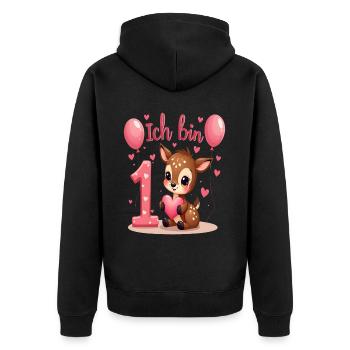Süßes Reh Ich bin 1 Kinder 1. Geburtstag Mädchen - Unisex Premium Bio Zip Hoodie - Schwarz - Hinten - Nico (187cm)