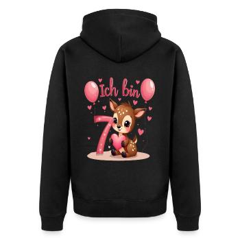 Cute Deer I' Kids 7th Birthday Girl - Unisex Premium Organic Zip Hoodie - black - Back - Nico (187cm)