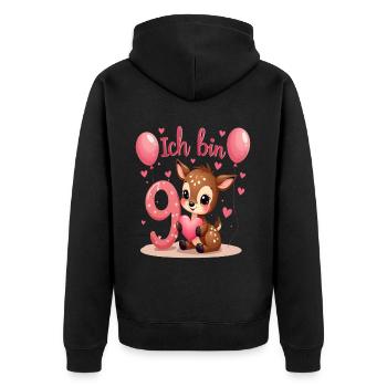Cute Deer I'm 9 Kids 9th Birthday Girl - Unisex Premium Organic Zip Hoodie - black - Back - Nico (187cm)