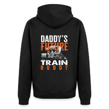 Daddy's Future Train Buddy Lokomotive - Unisex Premium Bio Zip Hoodie - Schwarz - Hinten - Nico (187cm)