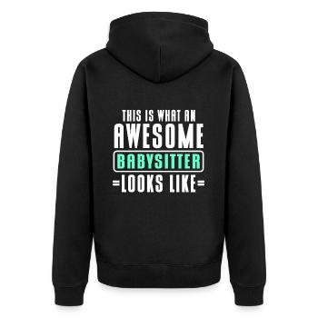 Babysitter Babysitting - Unisex Premium Organic Zip Hoodie - black - Back - Nico (187cm)