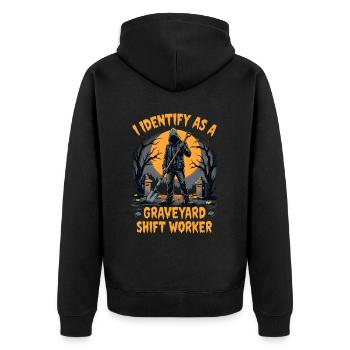 lustiges I Identify As A Graveyard Shift Worker - Unisex Premium Bio Zip Hoodie - Schwarz - Hinten - Nico (187cm)
