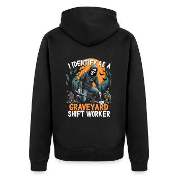 lustiges I Identify As A Graveyard Shift Worker - Unisex Premium Bio Zip Hoodie - Schwarz - Hinten - Nico (187cm)
