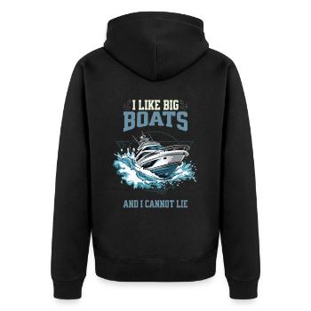I Like Big Boats And I Cannot Lie – Boot in Aktion - Unisex Premium Bio Zip Hoodie - Schwarz - Hinten - Nico (187cm)
