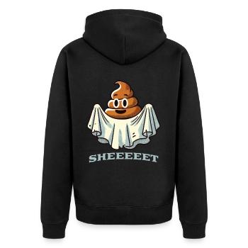 Lustiges Kackhaufen Gespenst Sheet Gespenst - Unisex Premium Bio Zip Hoodie - Schwarz - Hinten - Nico (187cm)