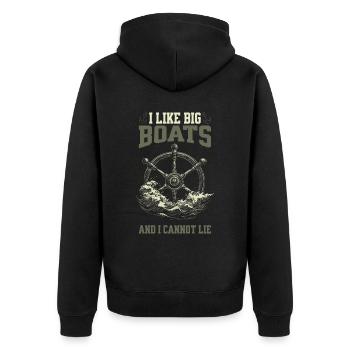 I Like Big Boats And I Cannot Lie Steuerrad Design - Unisex Premium Bio Zip Hoodie - Schwarz - Hinten - Nico (187cm)