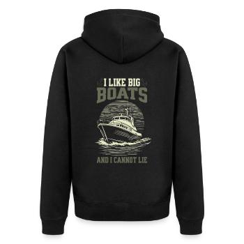 I Like Big Boats And I Cannot Lie – Yacht Skizze - Unisex Premium Bio Zip Hoodie - Schwarz - Hinten - Nico (187cm)