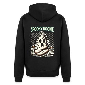 Lustiges Kackhaufen Gespenst spooky Dookie - Unisex Premium Bio Zip Hoodie - Schwarz - Hinten - Nico (187cm)