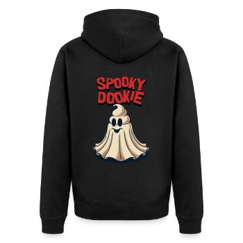 Lustiges Kackhaufen Gespenst spooky Dookie Retro - Unisex Premium Bio Zip Hoodie - Schwarz - Hinten - Nico (187cm)