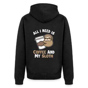 Coffee and my Sloth Pilosa Folivora - Unisex Premium Organic Zip Hoodie - black - Back - Nico (187cm)