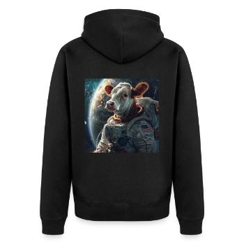 Kuh - Unisex Premium Bio Zip Hoodie - Schwarz - Hinten - Nico (187cm)