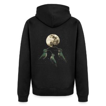 Kolibri Vogel Heulender Mond - Unisex Premium Bio Zip Hoodie - Schwarz - Hinten - Nico (187cm)