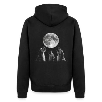 Irischer Wolfshund Hund Heulender Mond - Unisex Premium Bio Zip Hoodie - Schwarz - Hinten - Nico (187cm)