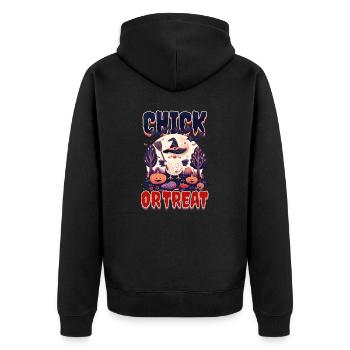 Halloween Huhn Küken oder Leckerli - Unisex Premium Bio Zip Hoodie - Schwarz - Hinten - Nico (187cm)