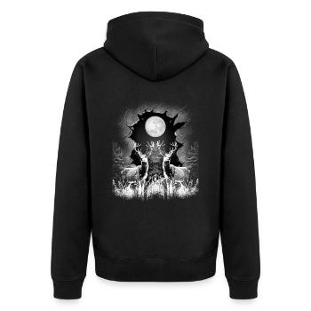 Hirsch Hirsche Waldtiere mystisch Rehbock Rehkitz - Unisex Premium Bio Zip Hoodie - Schwarz - Hinten - Nico (187cm)