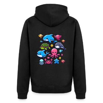 Créatures marines colorées pour les enfants Créatures marines - Veste à capuche bio Premium Unisexe - noir - Dos - Nico (187cm)