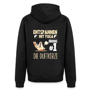 Entspannen mit Yoga Hase Lustig Meditation Übung - Unisex Premium Bio Zip Hoodie - Schwarz - Hinten - Nico (187cm)