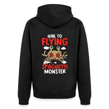 Fliegendes Spaghettimonster FSM - Unisex Premium Bio Zip Hoodie - Schwarz - Hinten - Nico (187cm)
