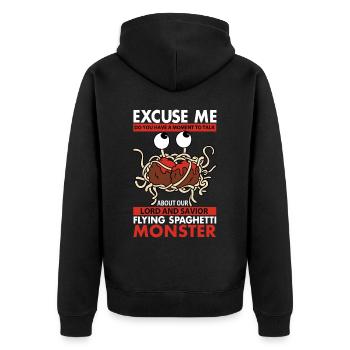 Fliegendes Spaghettimonster FSM - Unisex Premium Bio Zip Hoodie - Schwarz - Hinten - Nico (187cm)