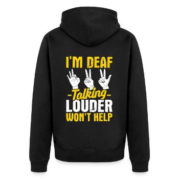 Deaf Pride ASL Gebärdensprache - Unisex Premium Bio Zip Hoodie - Schwarz - Hinten - Nico (187cm)