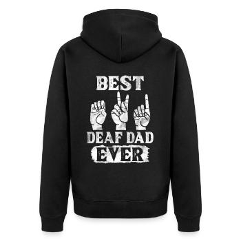 Deaf Pride Awareness ASL Gebärdensprache - Unisex Premium Bio Zip Hoodie - Schwarz - Hinten - Nico (187cm)