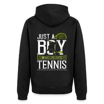 Funny Tennis Player Racket Boy - Unisex Premium Bio Zip Hoodie - Schwarz - Hinten - Nico (187cm)