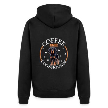 Kaffee und Black and Tan Coonhound - Unisex Premium Bio Zip Hoodie - Schwarz - Hinten - Nico (187cm)