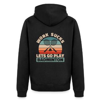 Badminton Federball - Unisex Premium Bio Zip Hoodie - Schwarz - Hinten - Nico (187cm)