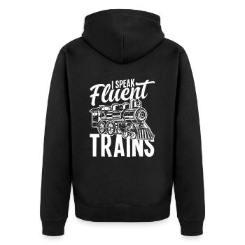 I speak fluently trains railways - Unisex Premium Organic Zip Hoodie - black - Back - Nico (187cm)