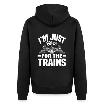 Ich Bin Nur Wegen Der Züge Hier - Unisex Premium Bio Zip Hoodie - Schwarz - Hinten - Nico (187cm)