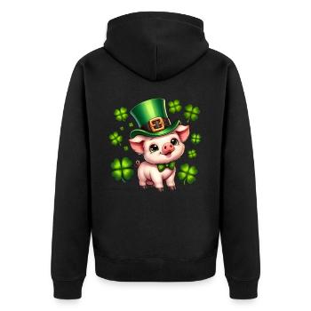 Glücksschwein Silvester Neujahr Kleeblatt - Unisex Premium Bio Zip Hoodie - Schwarz - Hinten - Nico (187cm)